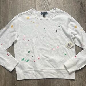 NWT Polo White Sweatshirt with Colorful Paint Splatter Size 10/12